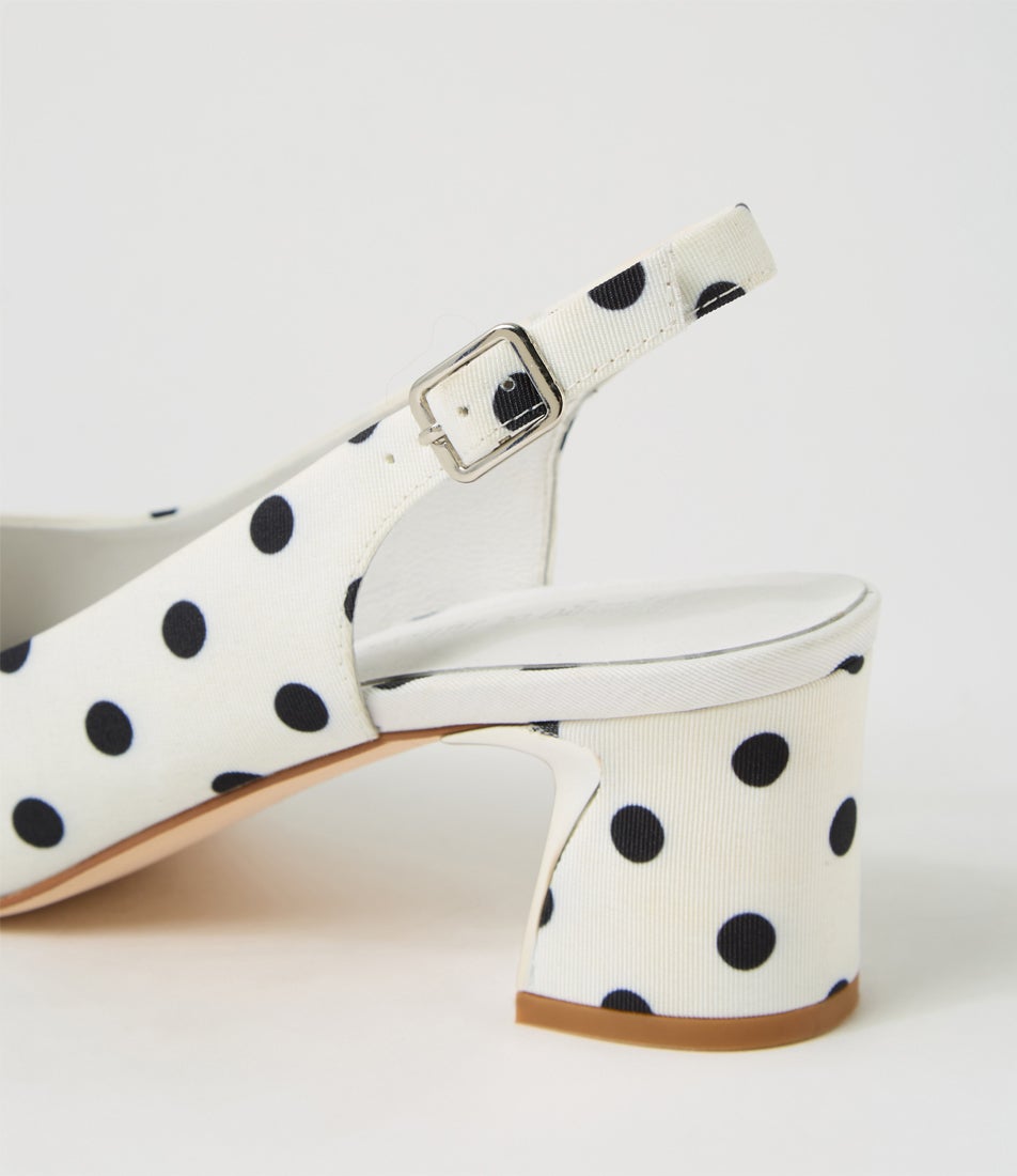 Jackiest White Black Spot Fabric Sandals