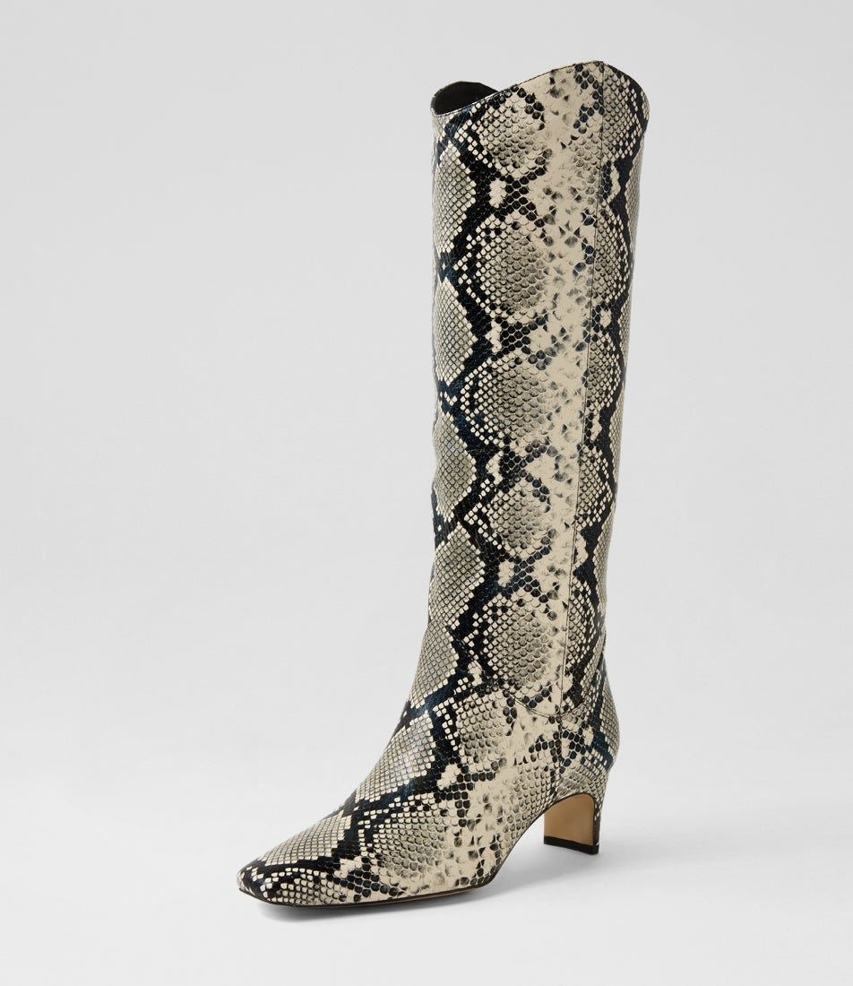 Didget Black Beige Snake Knee High Boots