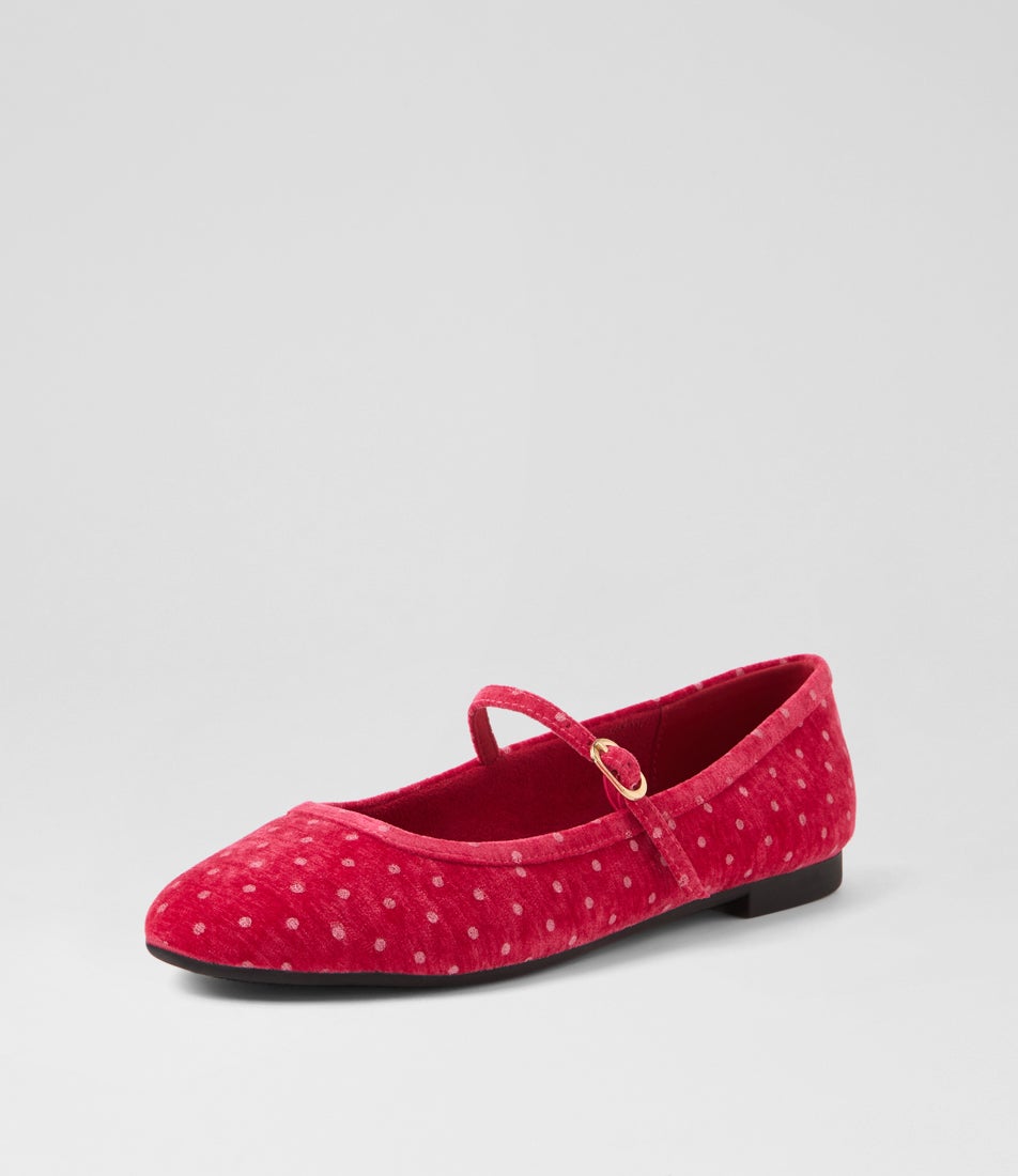 Dazine Raspberry Spot Velvet Flat Shoes