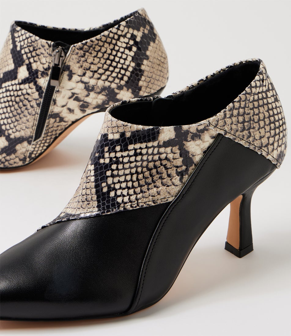 Lazel Black White Leather Ankle Boots