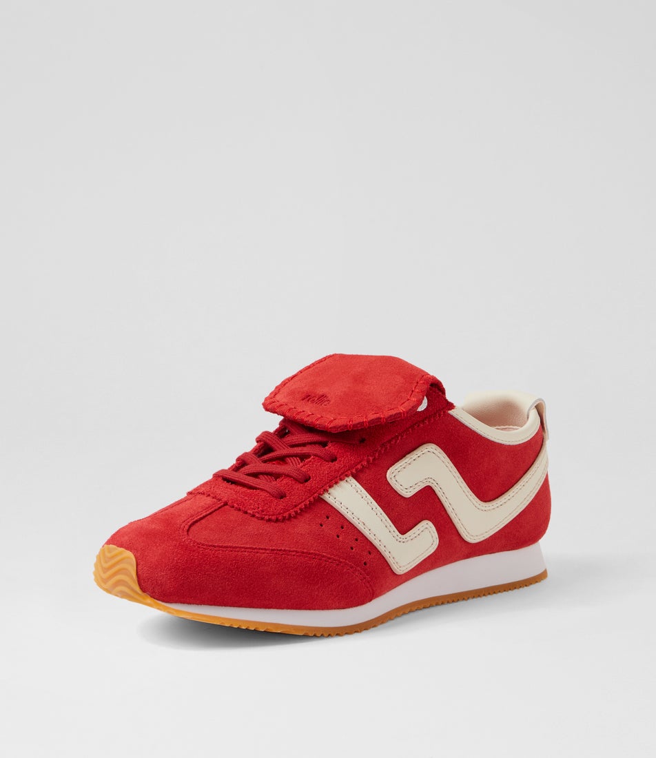 Shift Retro Red Ecru Suede Lace Up Sneakers