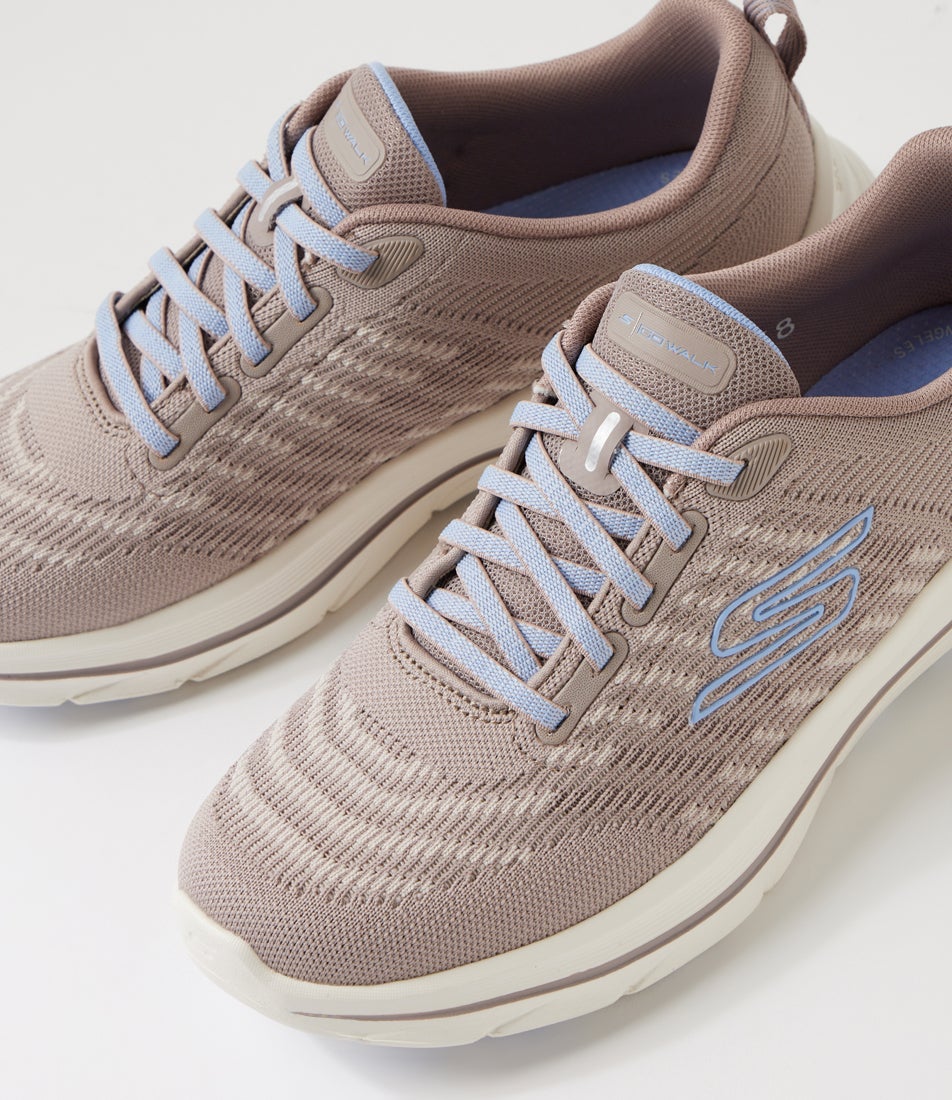 Go Walk 8 Pr Taupe Blue Fabric Sneakers
