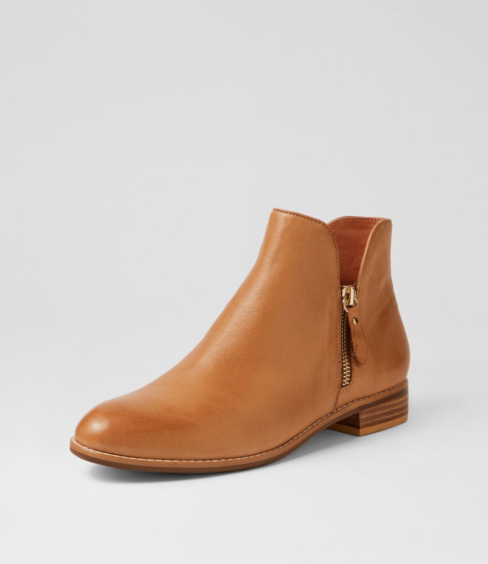 Noves Dark Tan Leather Ankle Boots