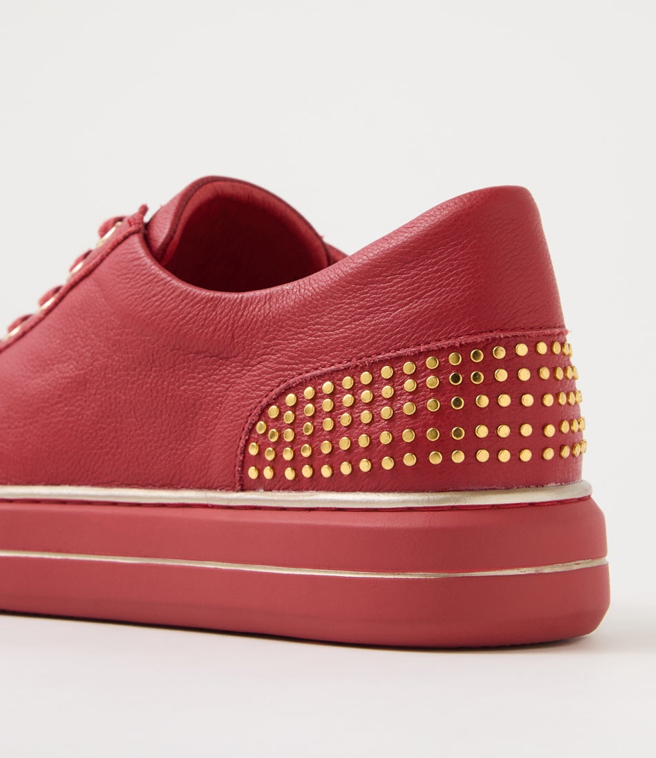 Kaiya W Dark Red Tumble Leather Sneakers