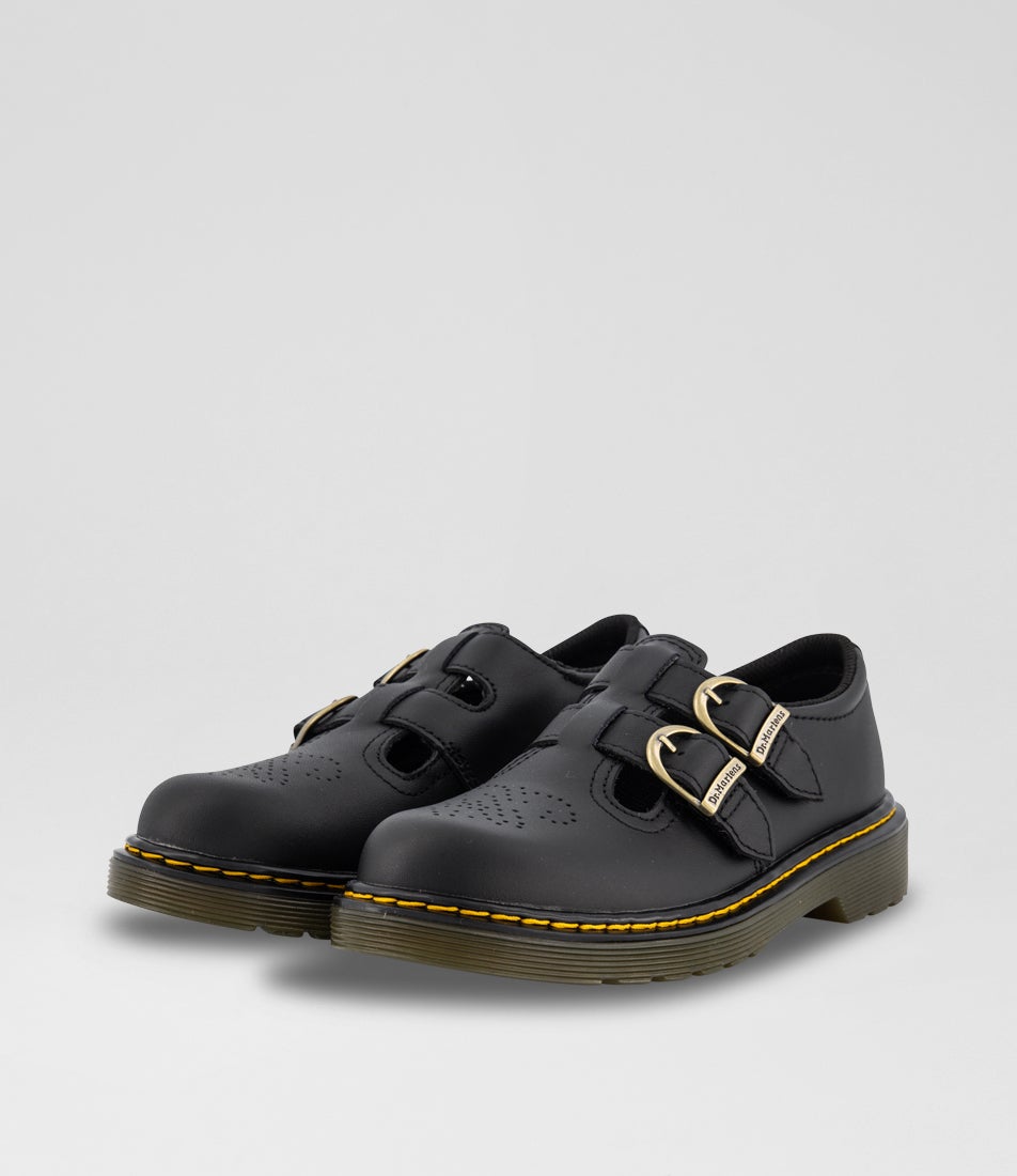 8065 Mary Jane Junior Black Softy Leather Flat Shoes
