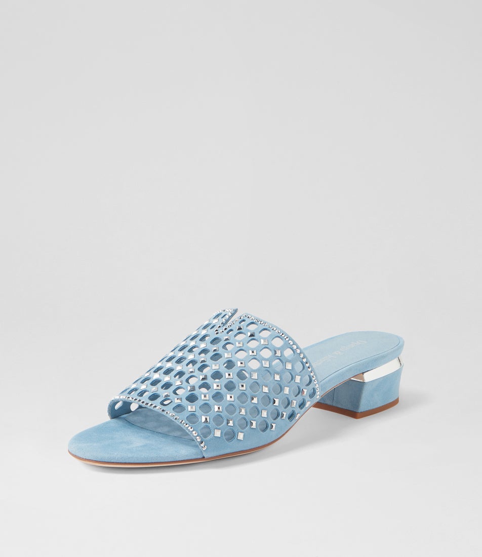 Tropics Denim Silver Suede Jewels Sandals
