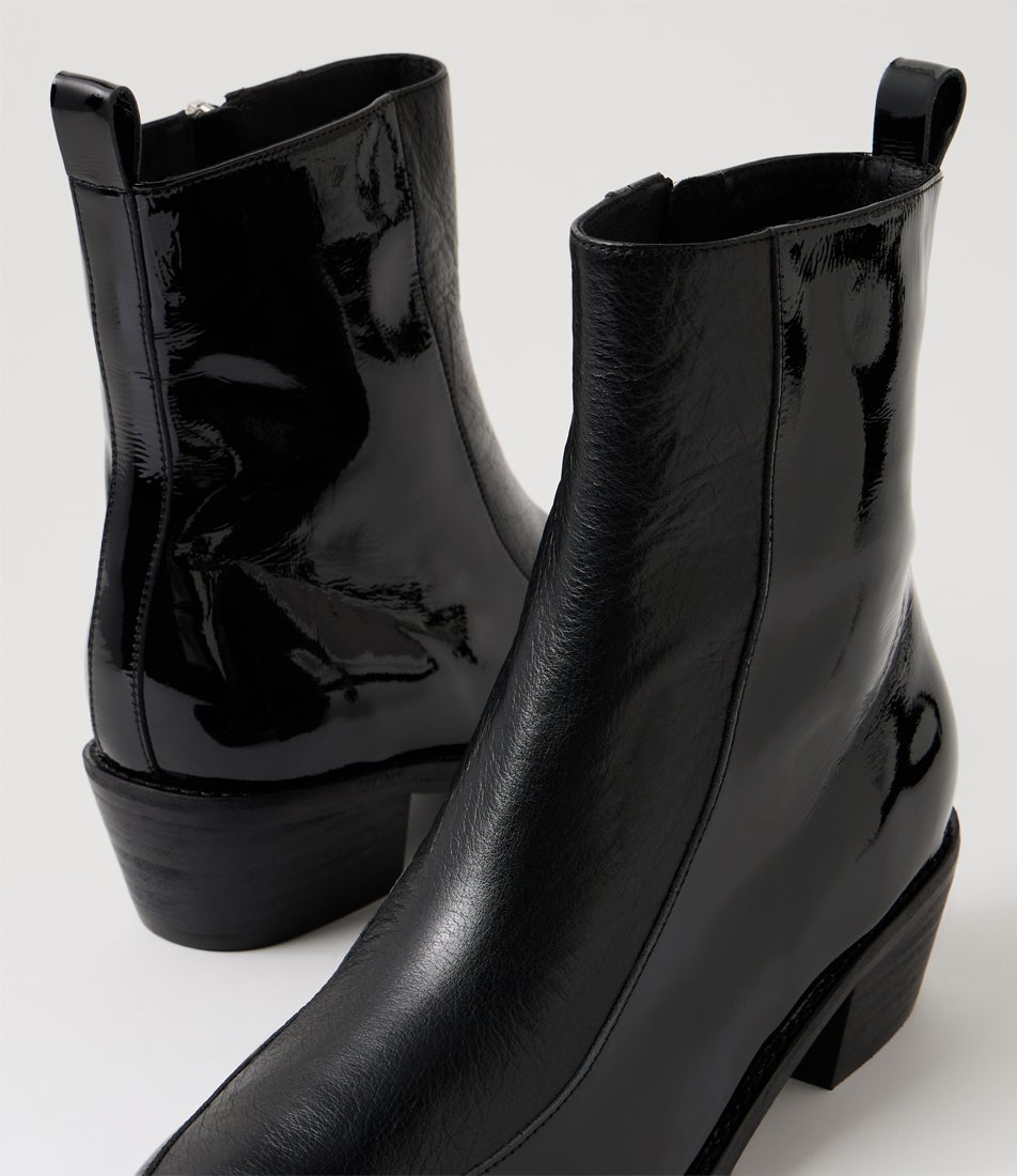 Dentan Black Patent Leather Ankle Boots