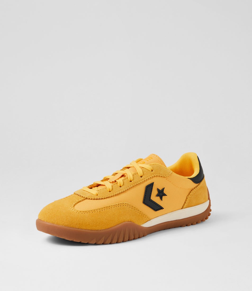 Run Star Trainer W Gold Palm Black Gum Suede Nylon Sneakers