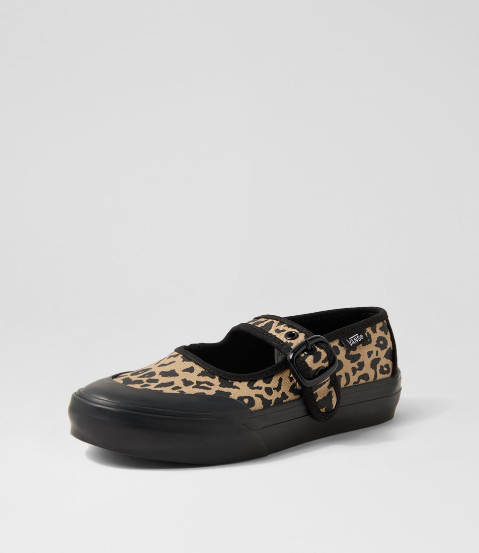 Mary Jane Junior Leopard Black Canvas Sneakers