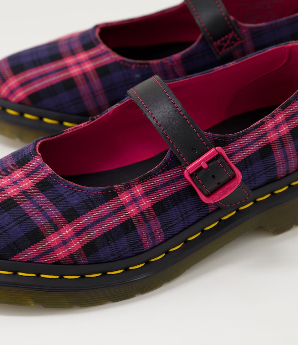 Elphie Mj Mary Jane Shoe Pink Multi Tartan Fabric Flat Shoes