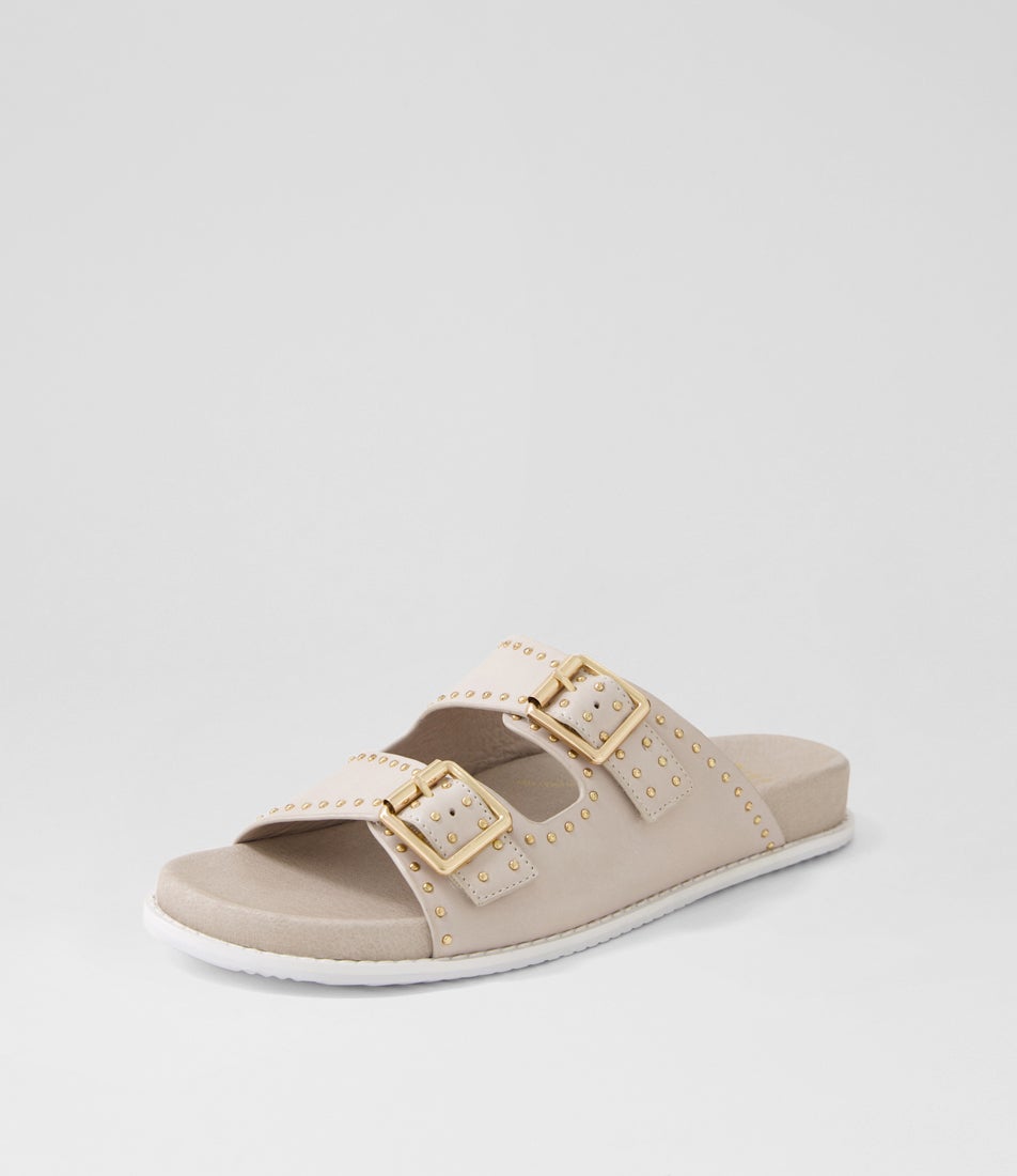 Havro W Almond Pale Gold Leather Slides