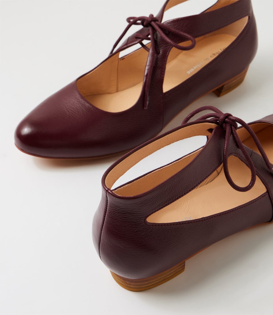 Ewing Burgundy Leather Lace Up Flats