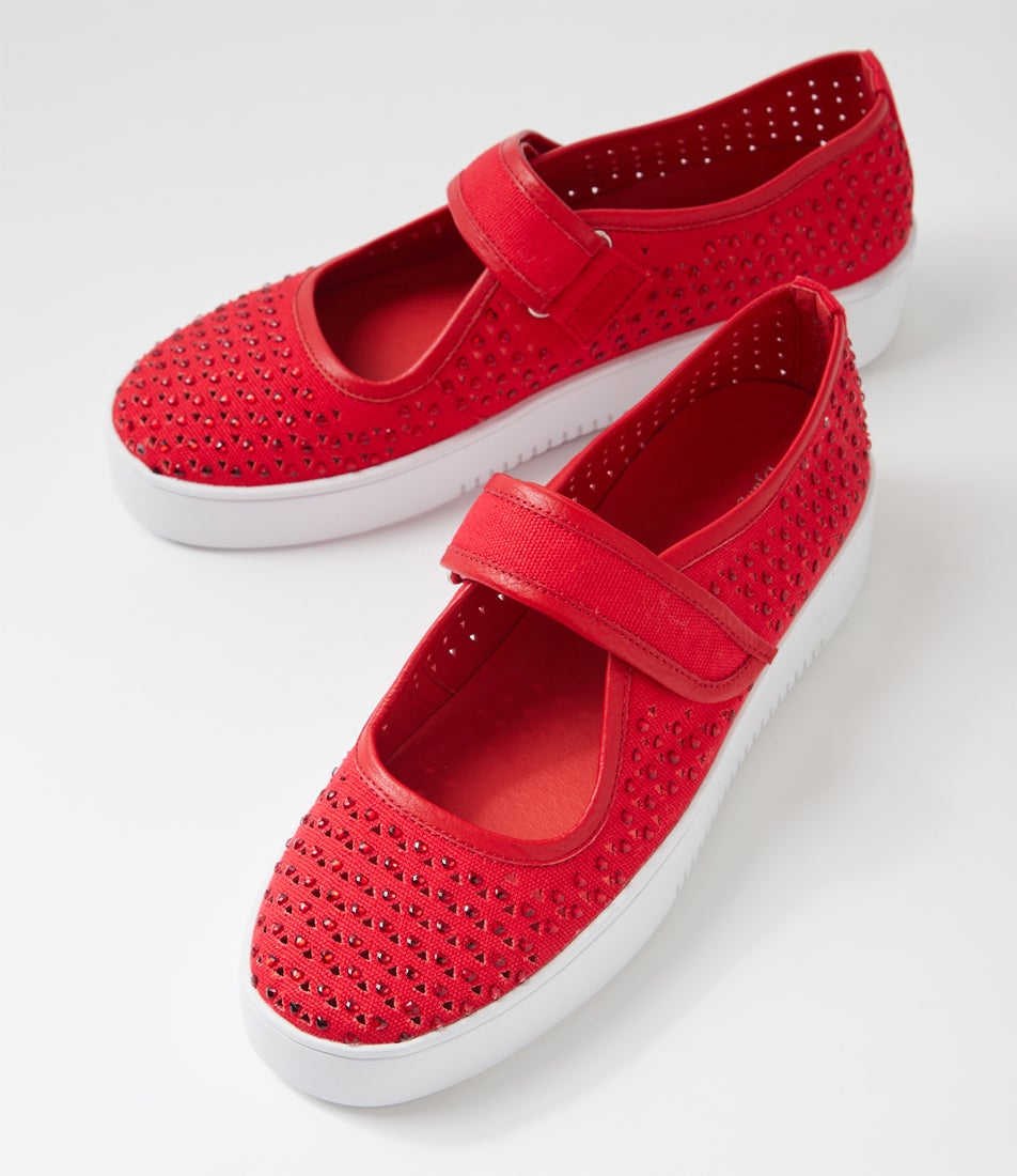Lynae Red Fabric Sneakers