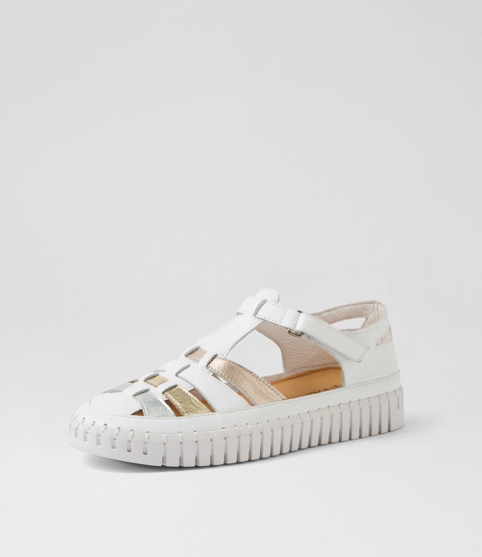 Heike White Metallic Leather Multi Flat Shoes