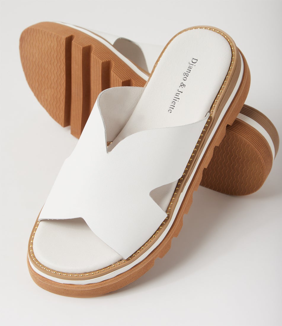 Suki White Leather Slides