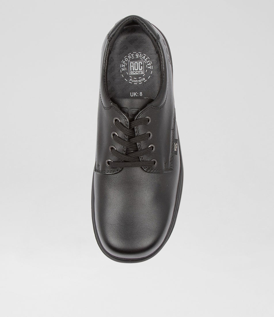 Strobe Senior Black Leather Lace Up School Shoes