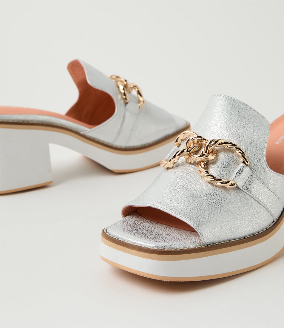 Jamms White Silver Wash Leather Sandals