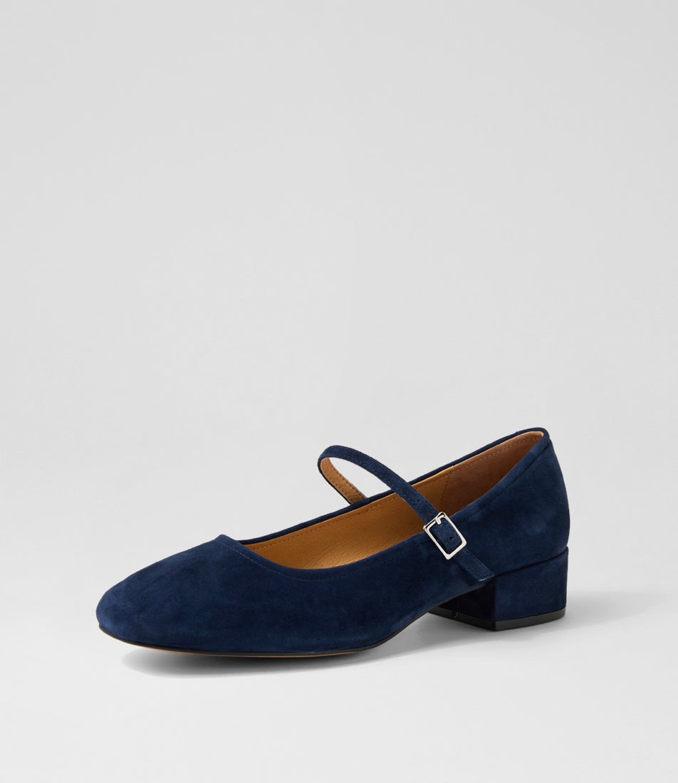 Islah Navy Suede Mary Jane Heels