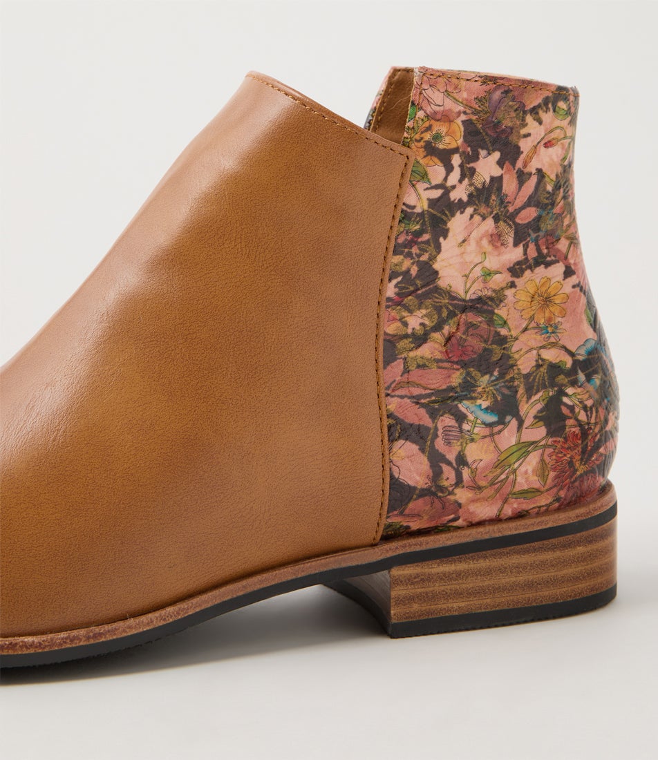 Horson Tan Cafe Floral Ankle Boots