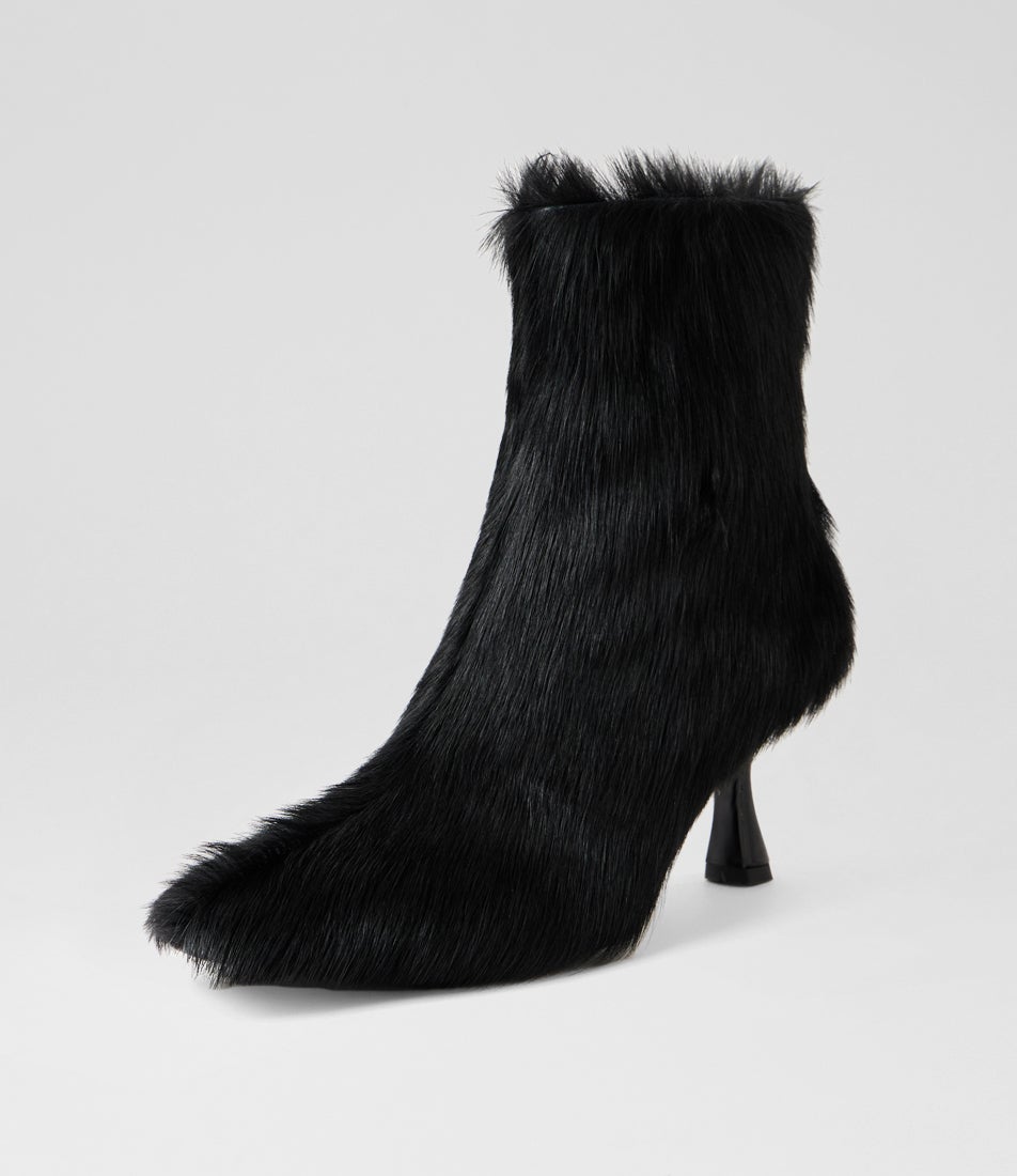 Luciole Black Long Pony Ankle Boots