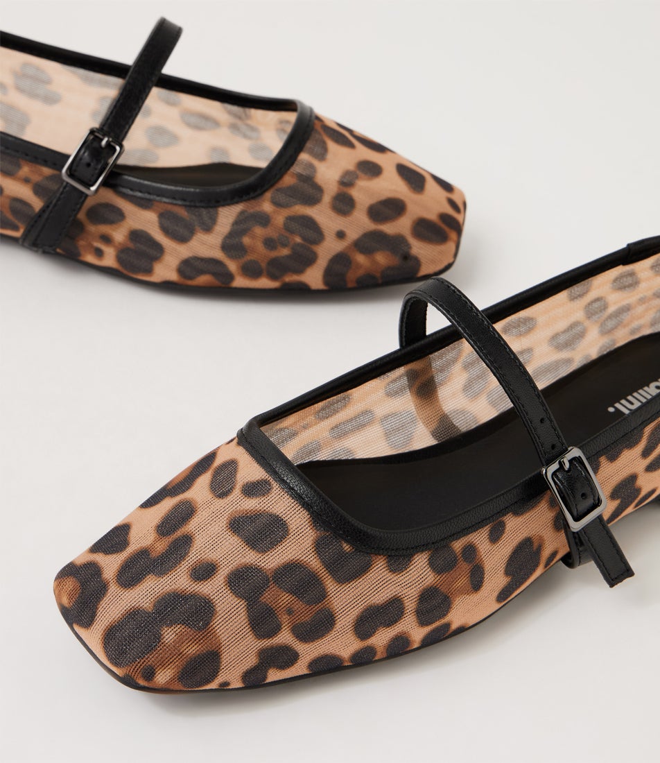 Tokenas Choc Leopard Mesh Leather Flat Shoes