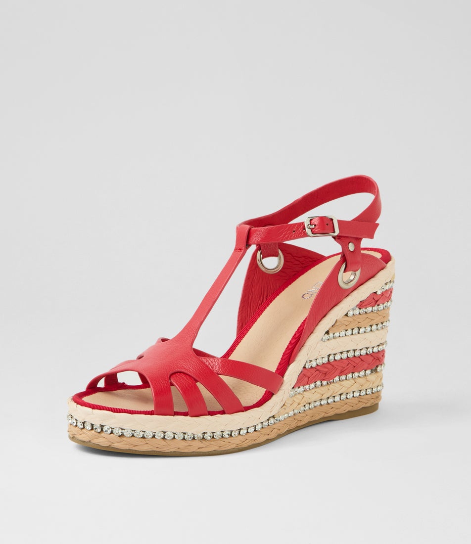 Elinna Red Multi Leather Sandals