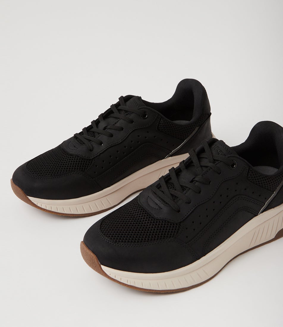Keegan Black Leather Lace Up Sneakers