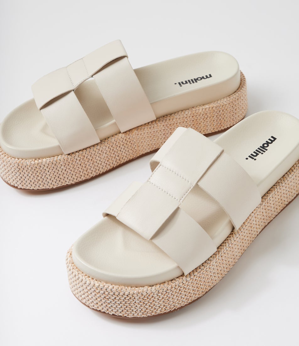 Tida Cream Leather Woven Slides