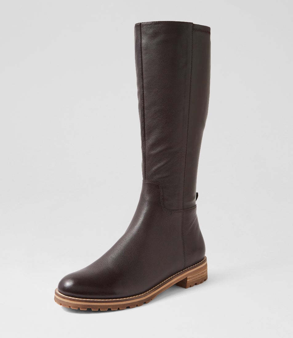 Marthe W Choc Leather Stretch Knee High Boots