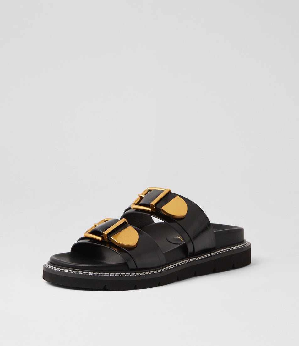 Complex Black Leather Slides