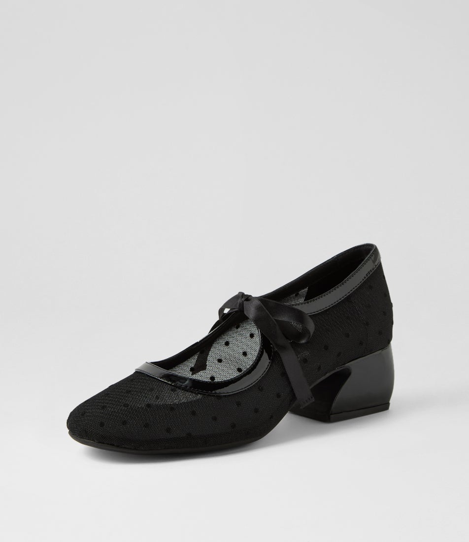 Rhody Black Spot Patent Leather Heels