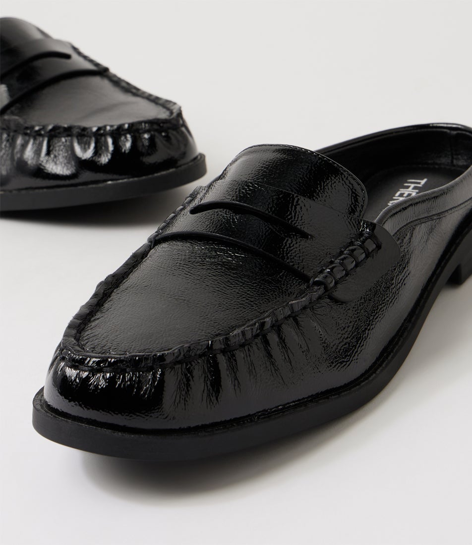 Atticus Black Crinkle Patent Synthetic Loafers