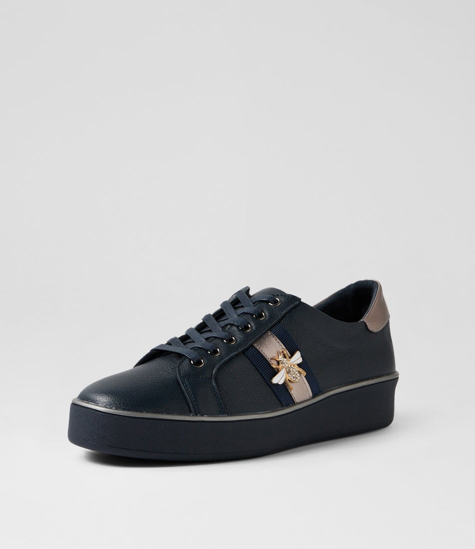 Zobuck W Navy Pewter Leather Sneakers