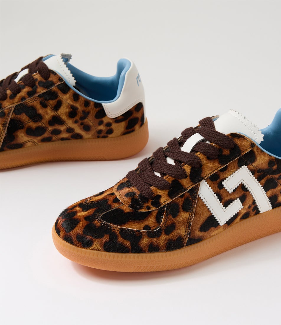 Pace Dark Camel Leopard White Pony Leather Sneakers