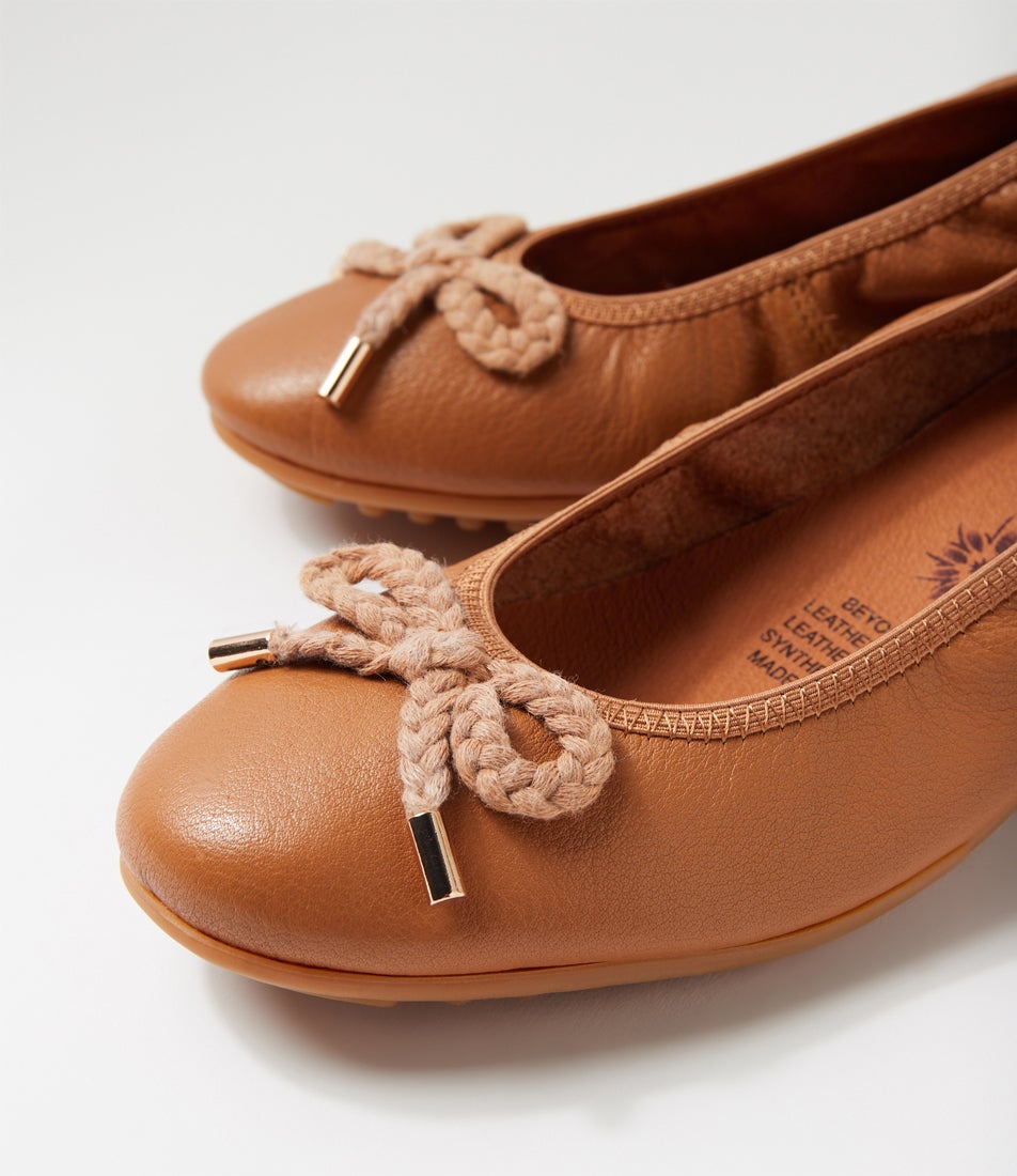 Beyond Dark Tan Leather Ballet Flats