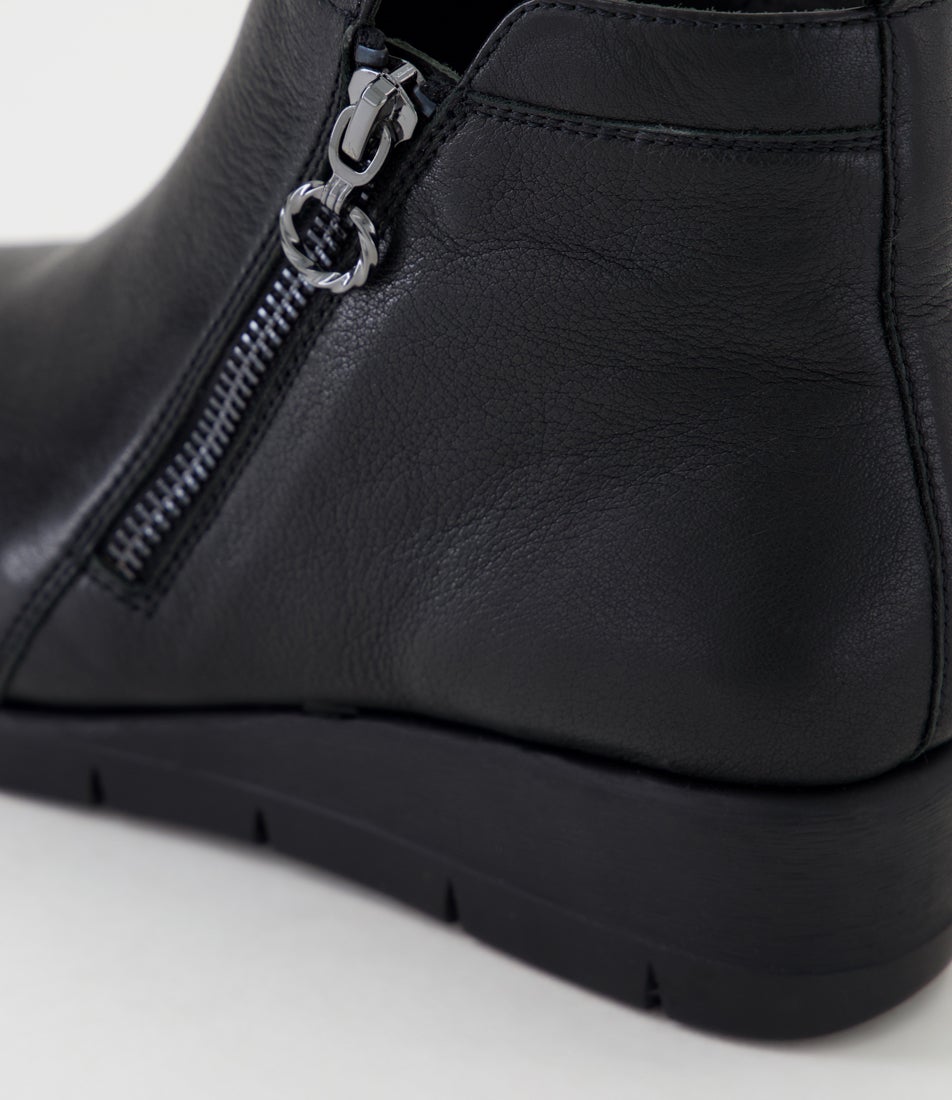 Mavise Black Leather Ankle Boots