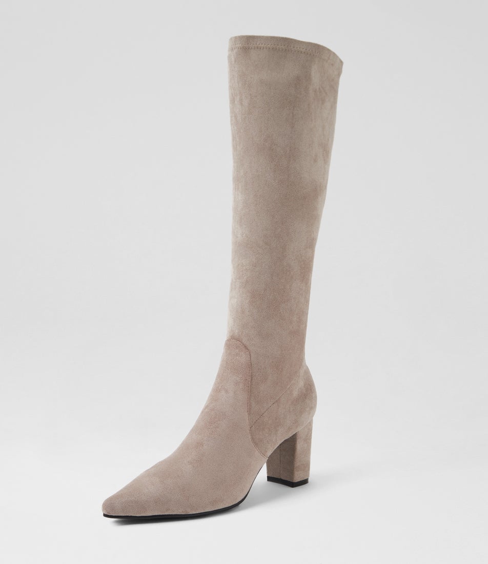 Norass Taupe Stretch Microsuede Calf Boots