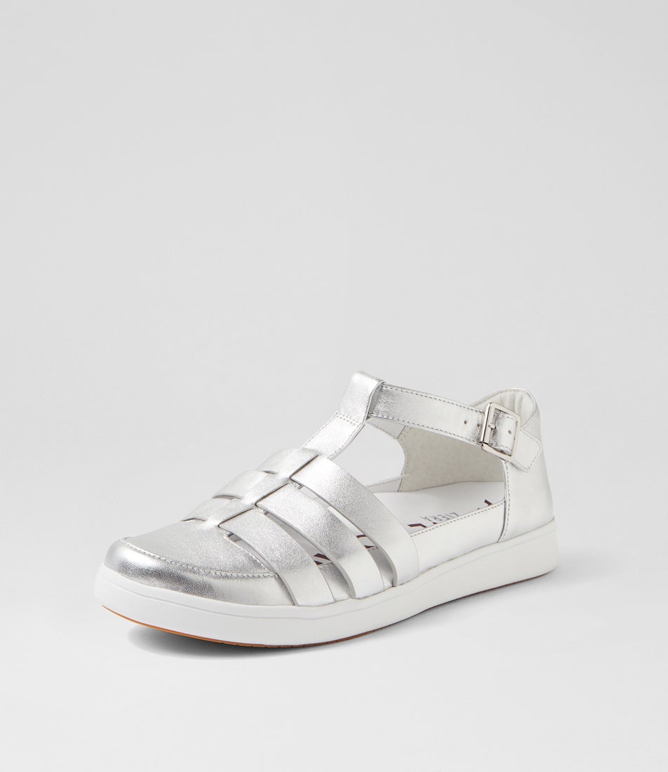 Dianey Xf Silver White Leather Flat Shoes