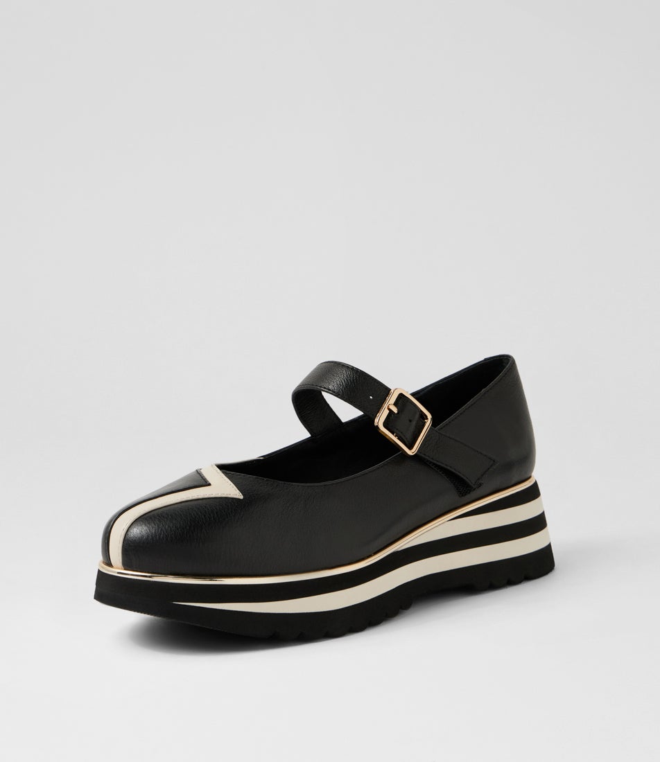 Elanies Black Milk Leather Flat Shoes