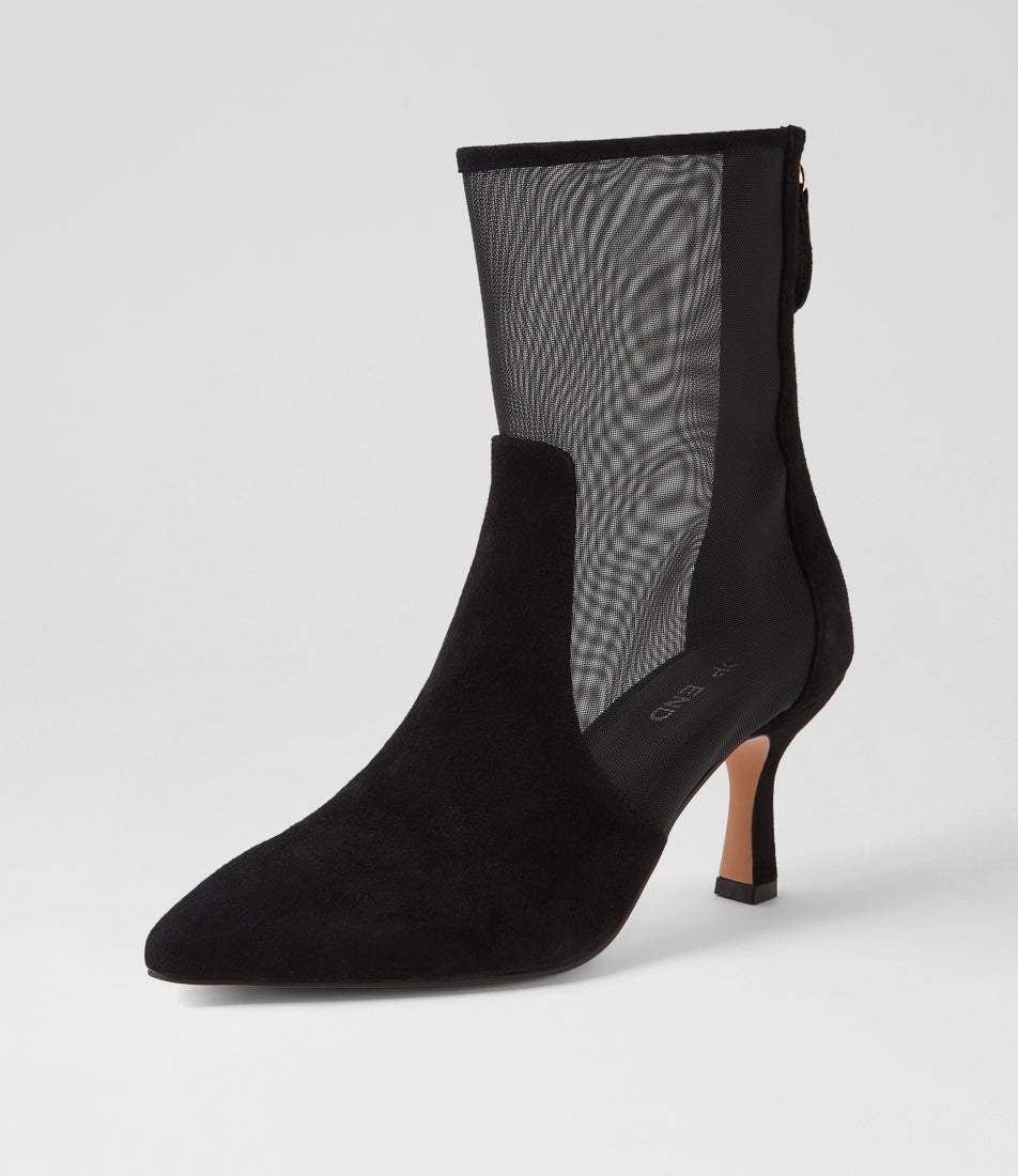 Lenka Black Suede Mesh Ankle Boots