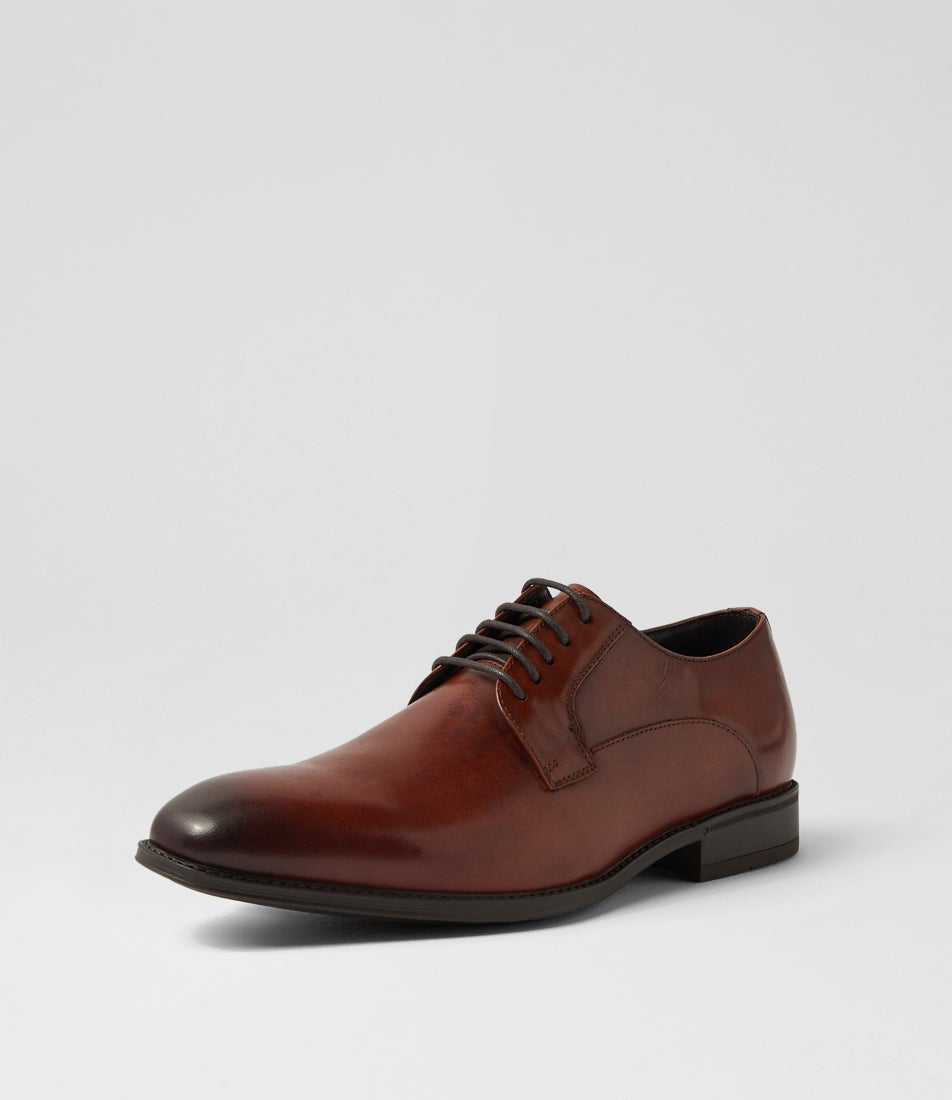 Impose Cognac Leather Lace Up Flats