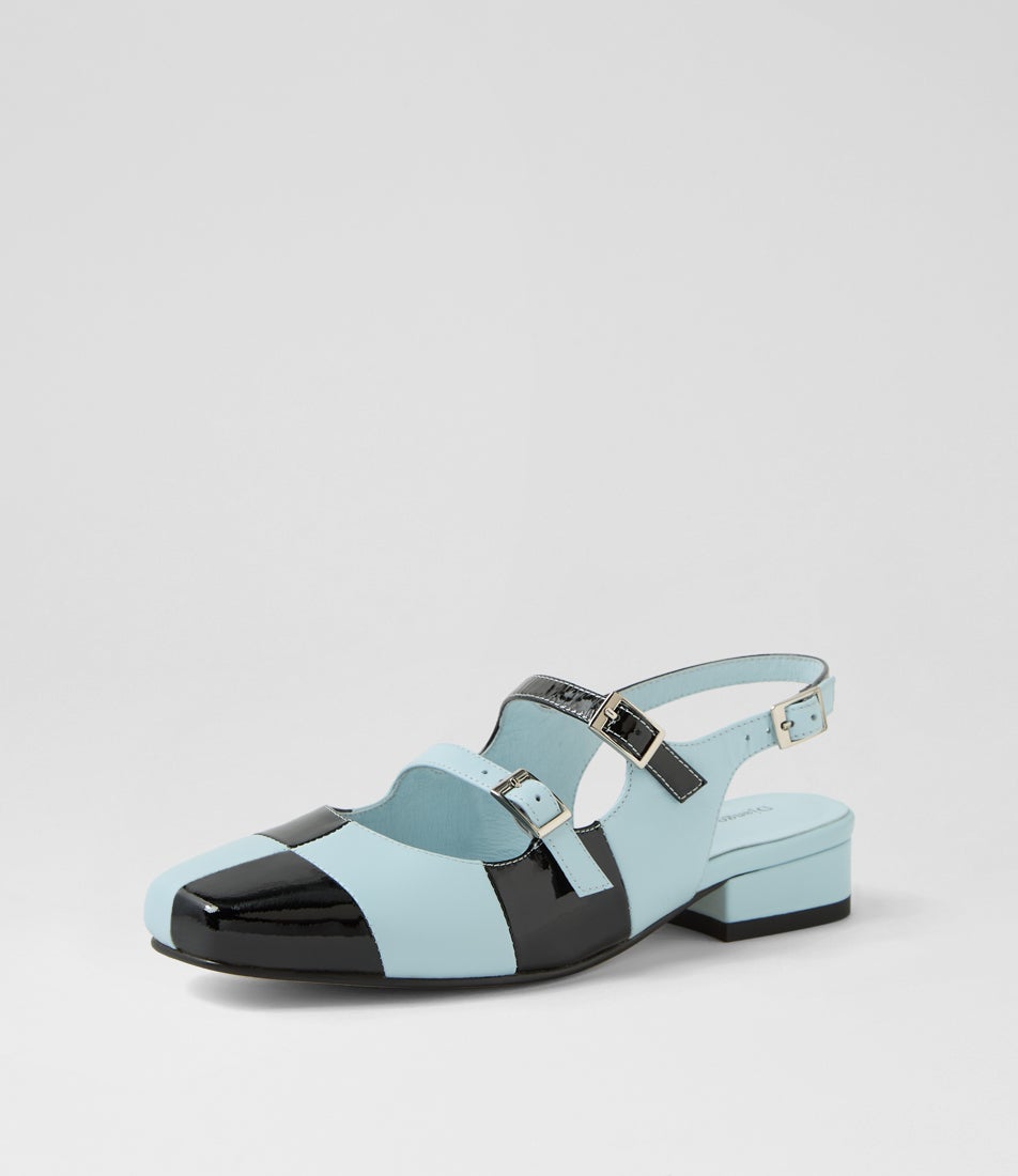 Brynns Black Denim Patent Leather Heels