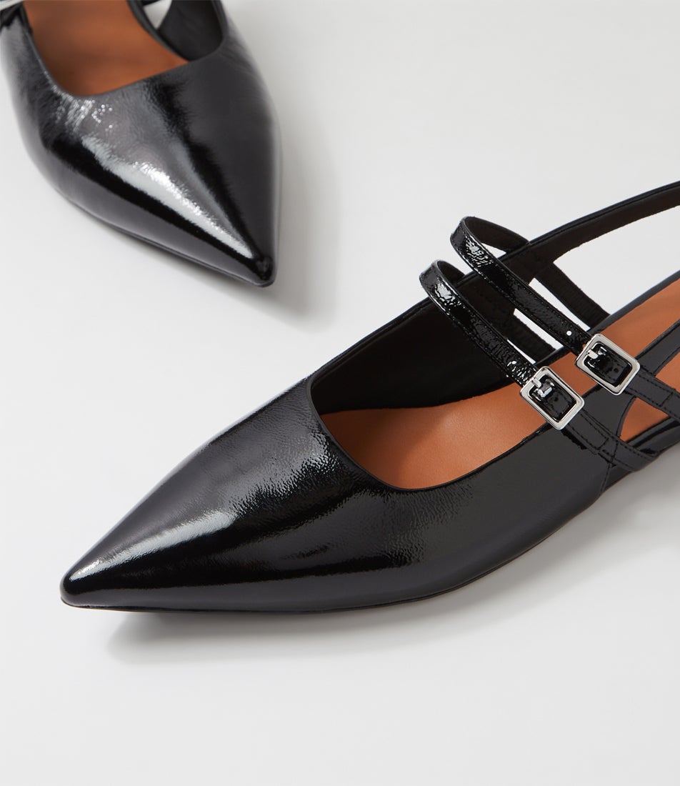 Hermine Buckle Black Patent Leather Flat Shoes