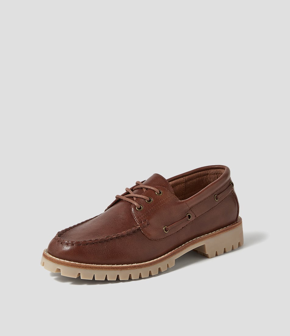 Jinny Walnut Leather Boat Shoes