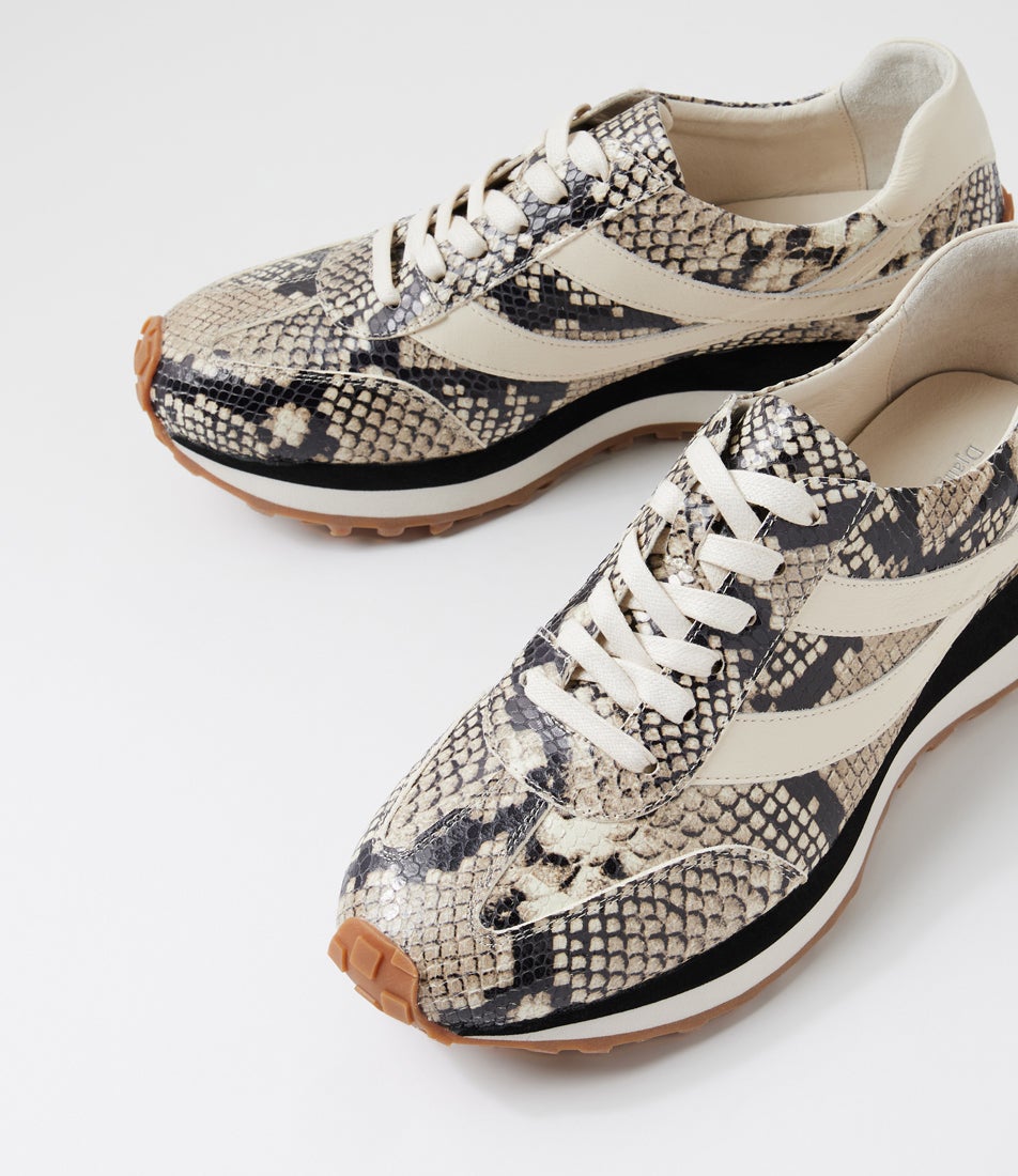 Sheryls Black Off White Snake Leather Sneakers