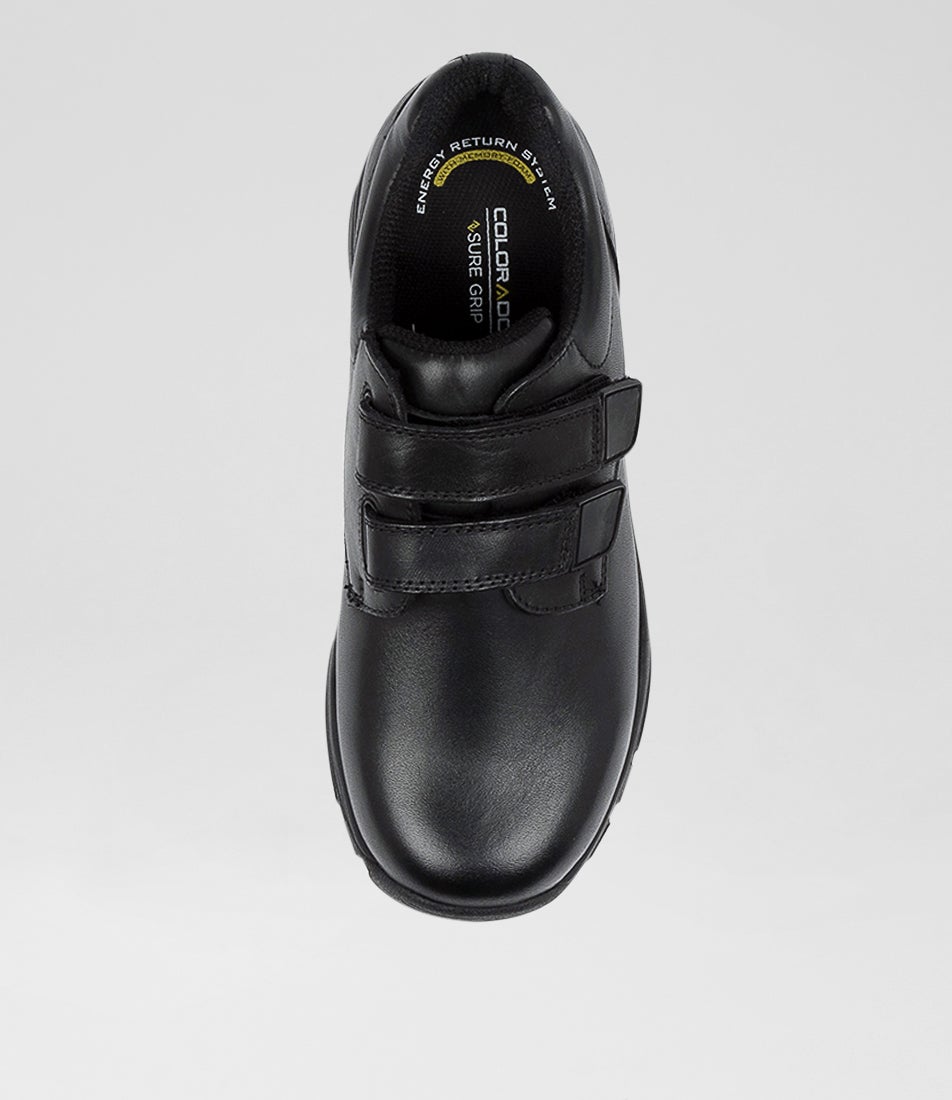 Hybrid Junior E Velcro Black Leather Flat Shoes