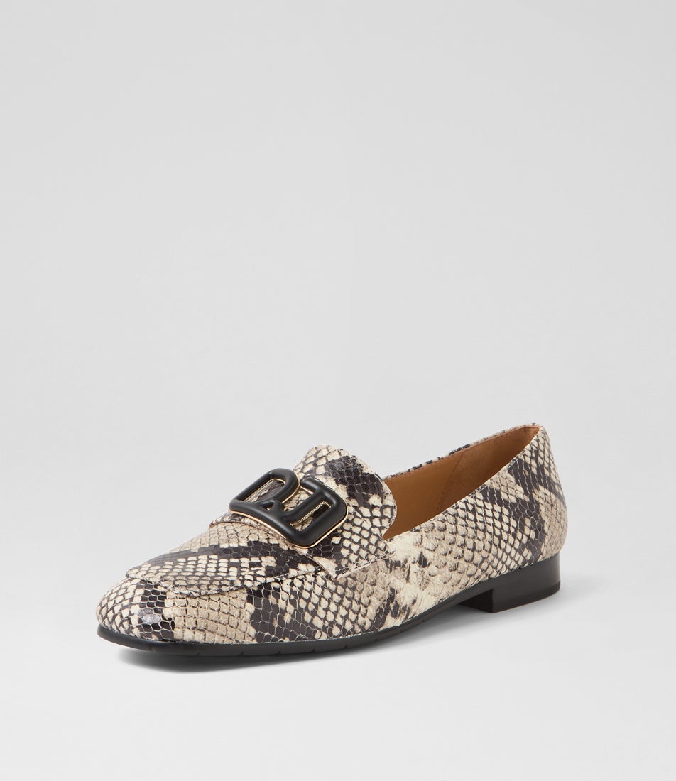 Paytime Black White Snake Leather Loafers