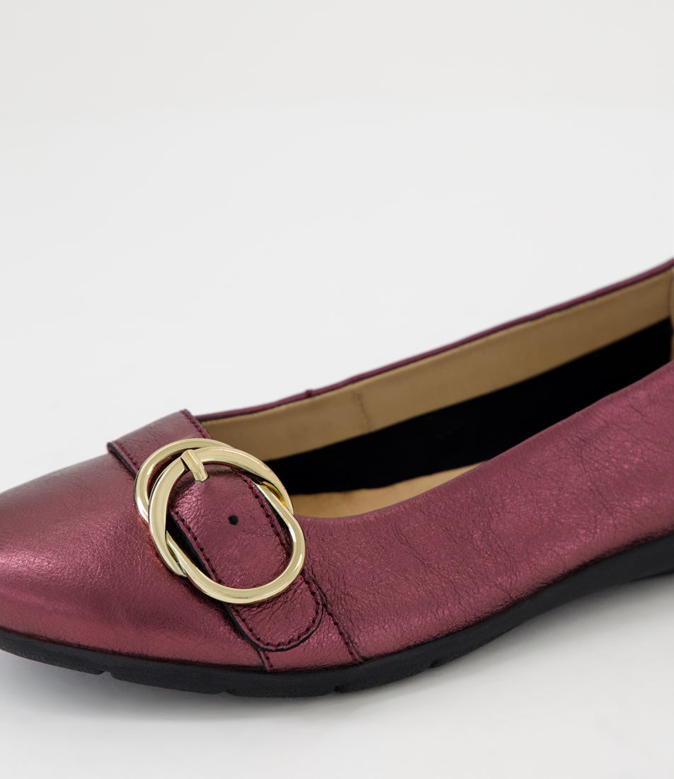 Harper Wine Texture Metallic Leather Flat Shoes