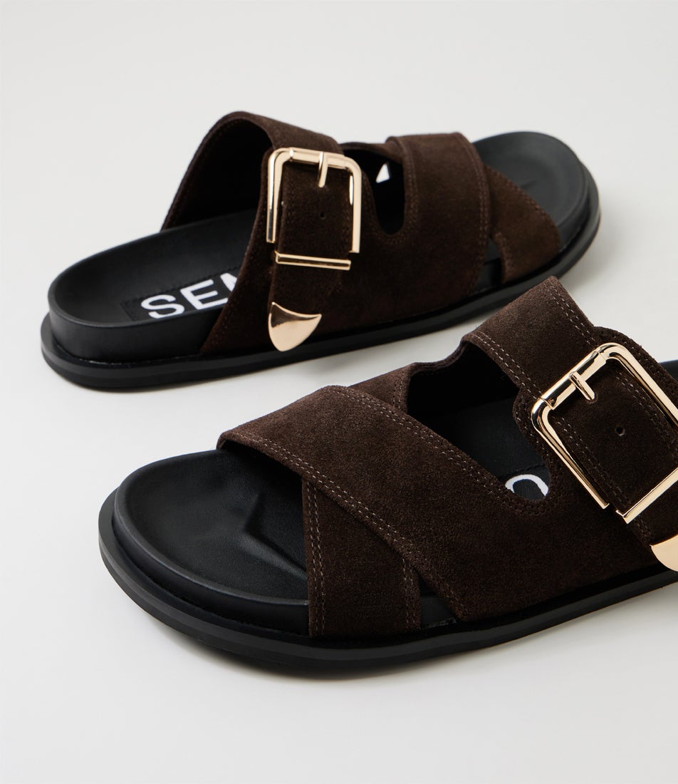 Zippora Chocolate Suede Slides