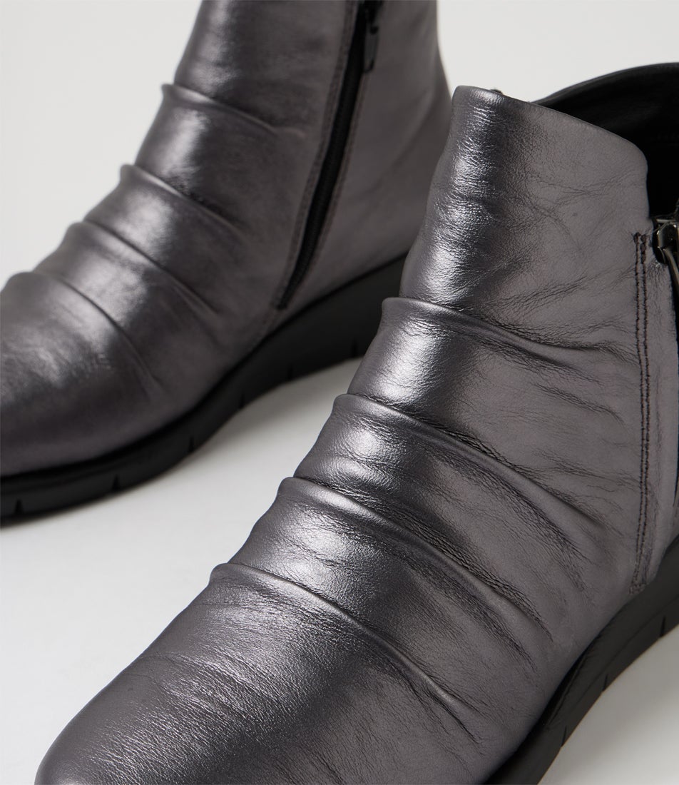 Maxie Gunmetal Leather Ankle Boots